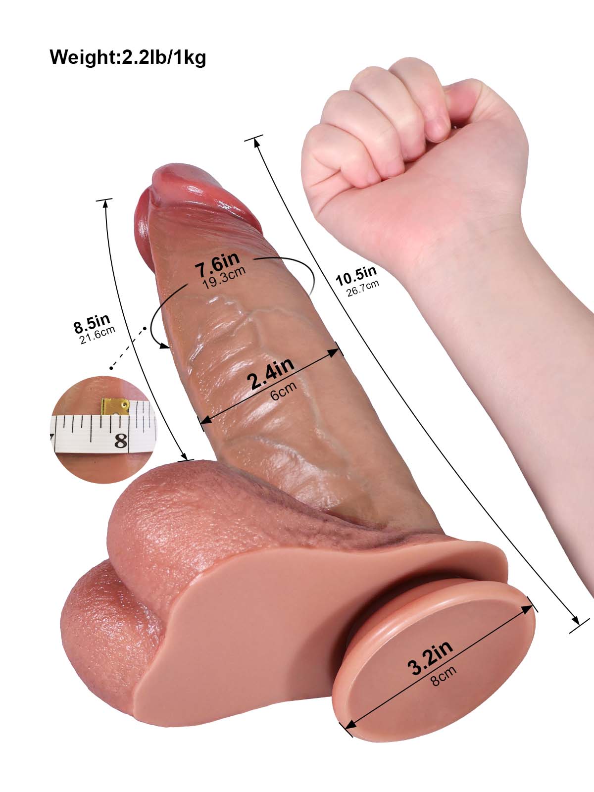 10.5" Dual Density Sliding Skin Silicone Thick Dildo With Balls