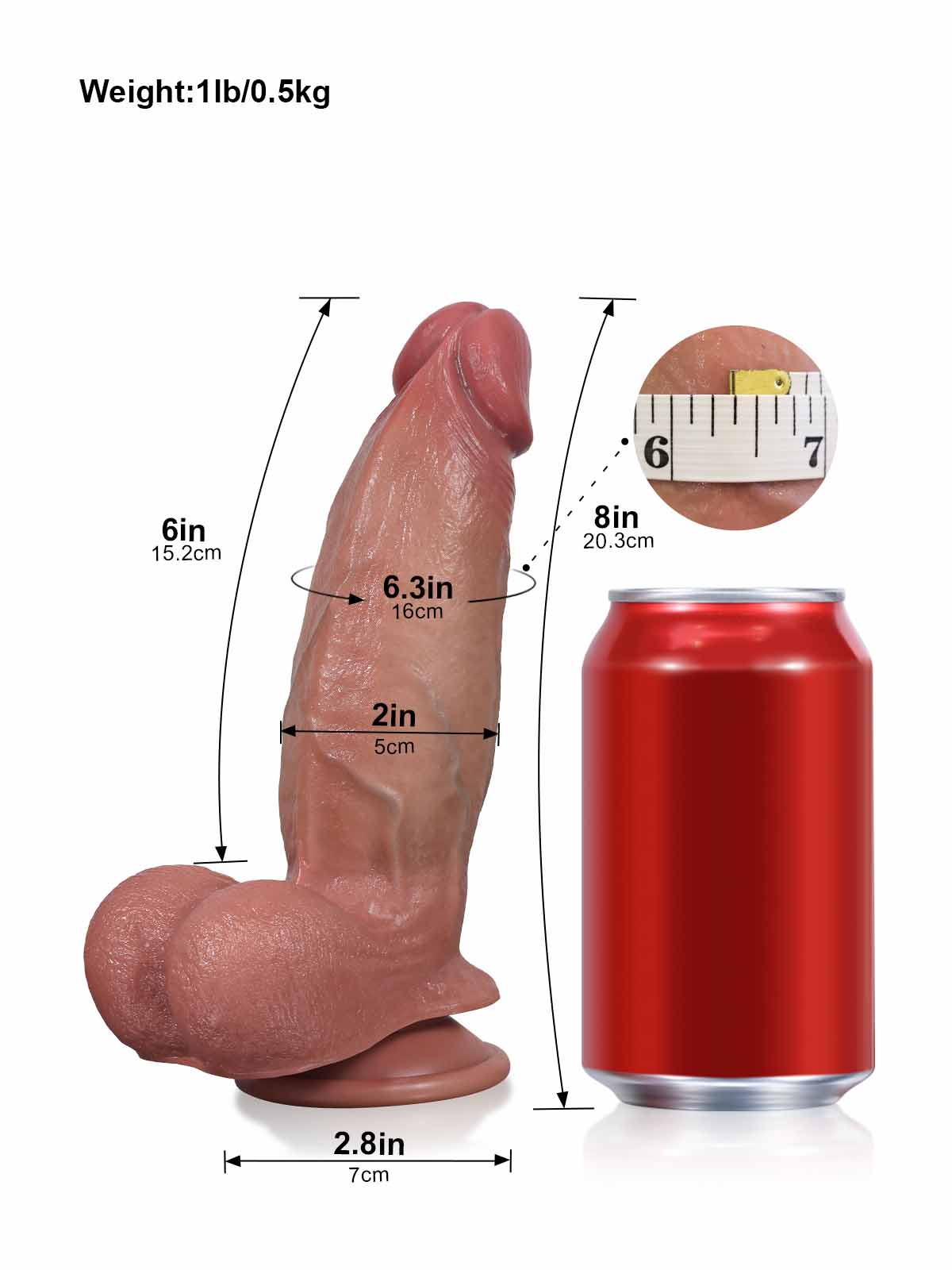 8 inch Realistic Veiny Dildo with Sliding Skin and Suction Cup