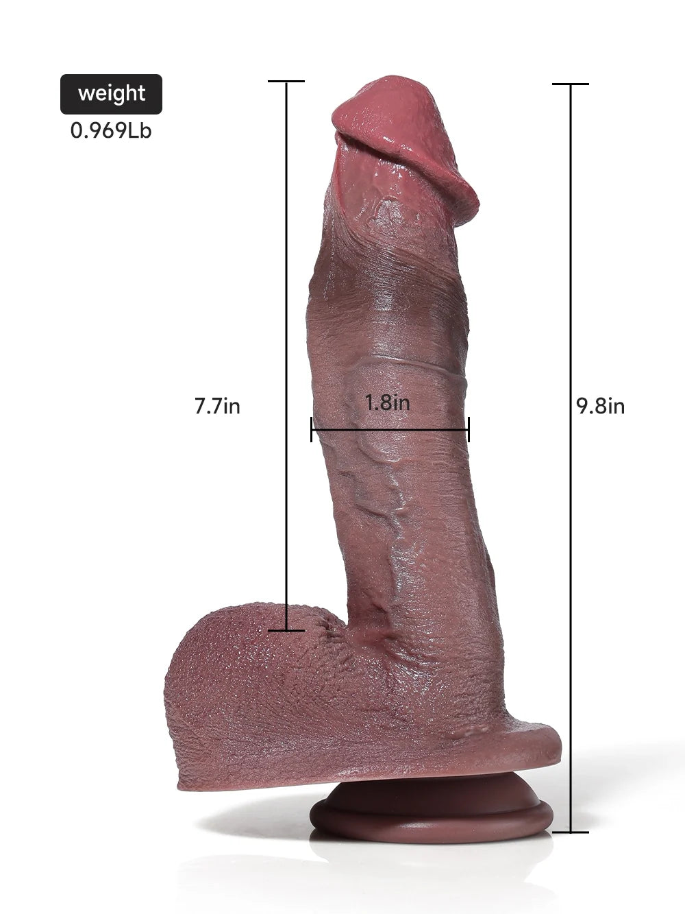 9.8" Ultra Realistic Black Dildo with Big Glans
